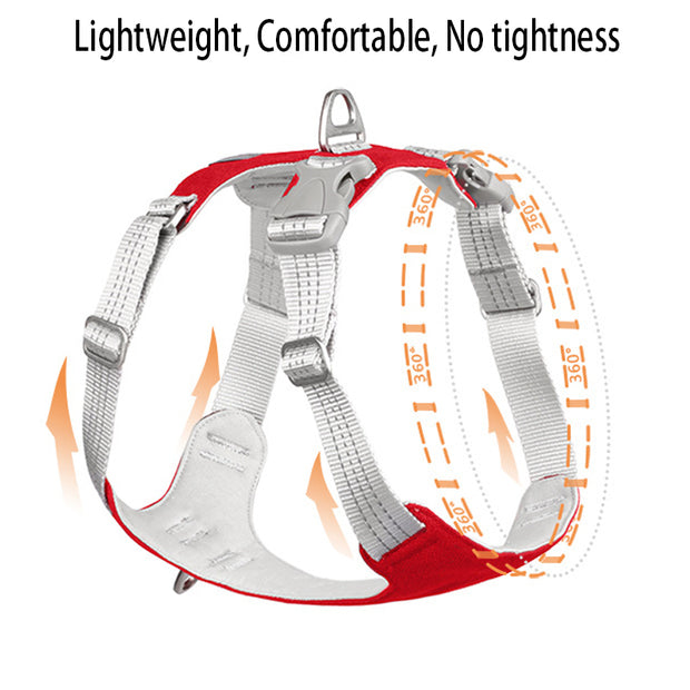 Breathable and reflective pet chest harness traction rope